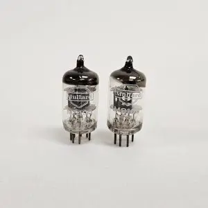 M8100 CV4010 5654 EF95 MULLARD VINTAGE PAIR VALVE TUBE- RING GETTER, BLACK PLATE