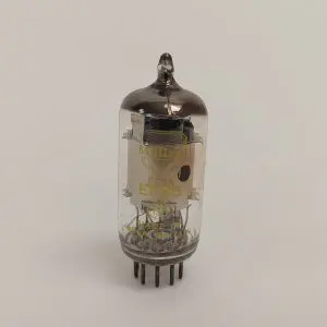EF86 MULLARD YELLOW PRINT SILVER PLATE NOS VALVE TUBE (LC77)